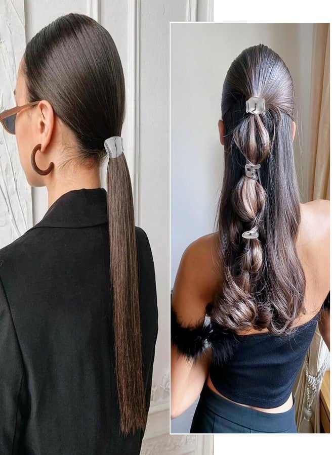 Xyulaan 4 Pcs Silver Hair Cuffs for Ponytails Holders, Metal High Ponytail Buckle Clip Hair Rings Hair Accessories for Women, Ponytail Cuff Hair Jewelry Charm for Braids Festival Accessories Daily Party - Image 4